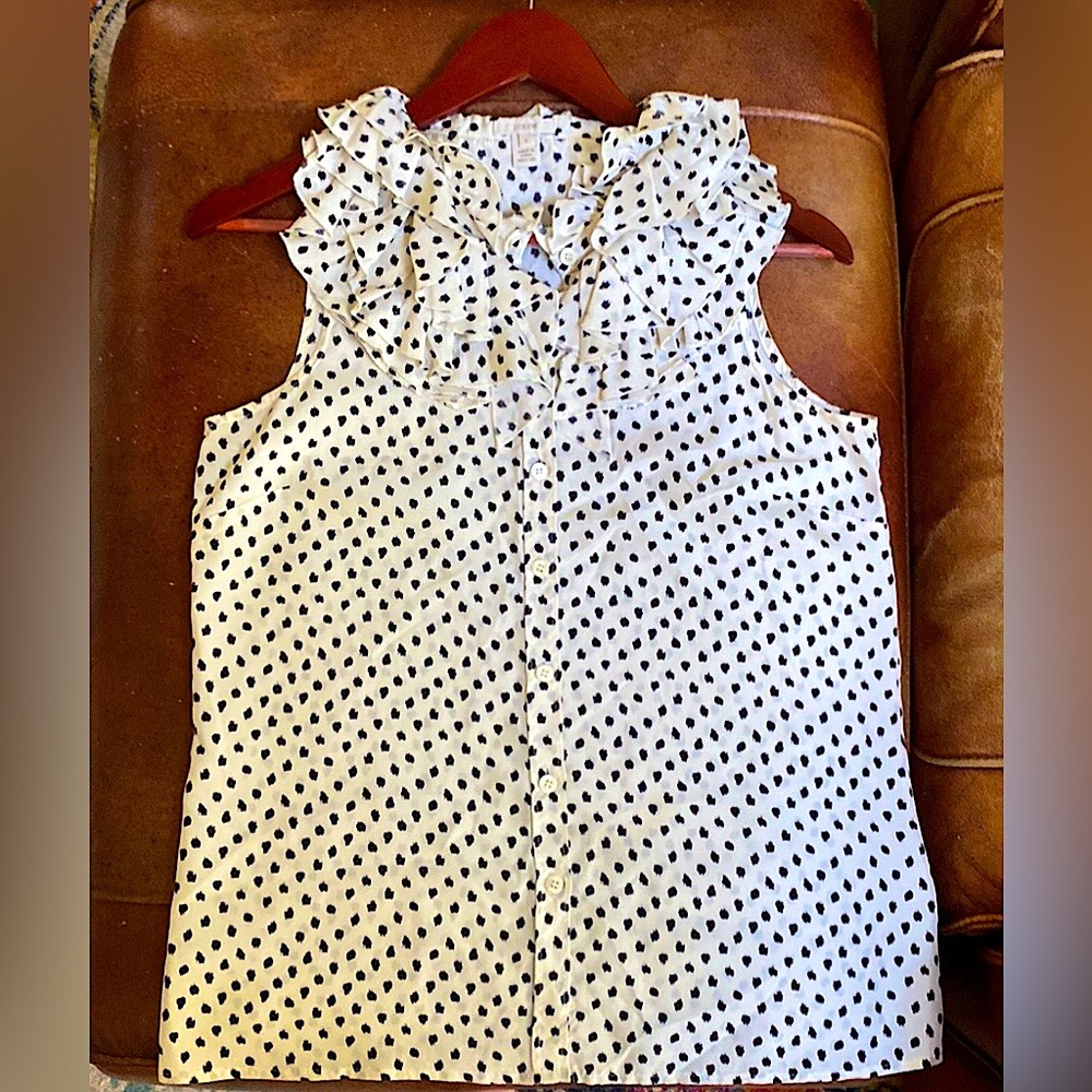 J. Crew 100% Silk Black and White Ruffle Top